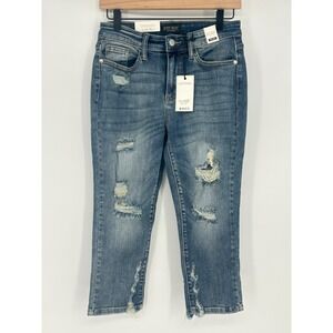 "NWT" Judy Blue Call Me Maybe Distressed Skinny Fit Mid Rise Capri Jeans Sz.5/27